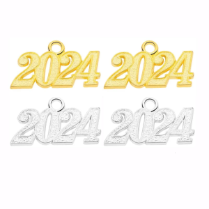 19x34mm Metal Alloy Year Charm 2024 Pendant for Making DIY Handmade Craft Letter Pendants Gold Silver Color