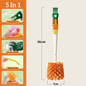 5 in 1 multifunctional Baby Bottle Brush Cleaning Brush Plastic Ball With Long Handle Cleaning Brush Glass Coffee Mug Brush Drinking Bottle Cleaning Tools Multipurpose Suitable for All types of Cups Straw U-Shaped spiral twisted wire Orange Brush