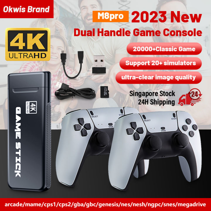 High Quality M8 Pro Video Game Console 2.4G Dual Wireless Controller Game  Stick 4K TV Retro Games 64GB 20000 Games