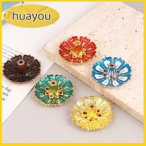 huayou ธูปหอมผสมบัว1ชิ้นที่ใส่ในบ้านแบบชาวพุทธแผ่นธูปไม้จันทน์ขดลวดฐานวัดที่ละเอียดอ่อนของตกแต่งบ้าน