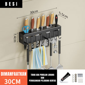 Rak pisau dinding Dapur Stainless Steel Rak Gantung Dapur Multifungsi Rak Tempel Tanpa Bor
