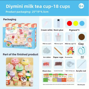 Mini Milk Tea Cup DIY Craft Toy Kids Pretend Play Handmade Creative Educational Activity Set Gift