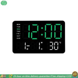 [New] LED Digital Alarm Clock Boarderless Wall-mounted Clock Large Number Display Temperature/Date Display for Home Office