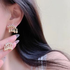 Fashionable Ring Gift 超闪锆石弧形水滴流苏耳钉女小众设计高级感精致轻奢气质耳环耳饰