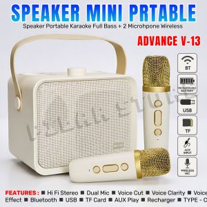 Advance V13 Speaker Karaoke Bluetooth 5 Inch + 2 Mic Wireless | Portable Bass Jernih - USB/TFCard/AUX