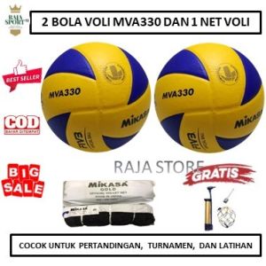 PAKET LENGKAP BANYAK 2 BOLA DAN 1 NET - BOLA VOLLY/VOLI MIKASA MVA330 DAN NET VOLLY/VOLI MIKASA GOLD