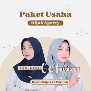 Paket Usaha Jilbab Instan Sport Premium Hijab Sport Jersey Kerudung Olahraga Sekolah Ukuran M 10Pcs
