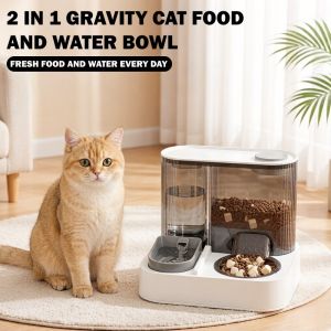 Two-in-One Automatic Pet Feeding Dish Integrated Cat Bowl Water Dispenser and Food/Water Bowl