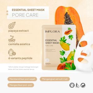 Implora Masker Wajah Essential Sheet Mask - Perawatan Mencerahkan Kulit Bercahaya & Sehat Hydrating Essence