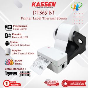 Kassen DT369 Printer Label Thermal 80 USB Bluetooth Cetak Stiker Resi Marketplace DT 369 DT-369 Support Ios Android Windows Direct