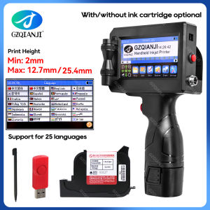 Portable Inkjet QR Bar Batch Code Date Number Logo Expiry Date Label Printer 12.7mm Handheld Ink Jet Printer 25 Languages