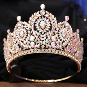 DIEZI Thanh lịch AB Pha lê Vương miện cho phụ nữ Bữa tiệc đám cưới Nữ hoàng sang trọng Rhinestone Vương miện Tóc Váy Trang sức Cô gái Phụ kiện2026