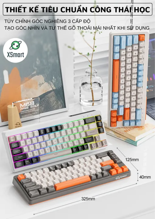 Bộ Bàn Phím Và Chuột Bluetooth FreeWolf M68 LED Pro Gõ Siêu Êm Pin Sạc Keycap PBT Cho Pc Lap | BigBuy360 - bigbuy360.vn Bộ Bàn Phím Và Chuột Bluetooth FreeWolf M68 LED Pro Gõ Siêu Êm Pin Sạc Keycap PBT Cho Pc Lap | BigBuy360 - bigbuy360.vn