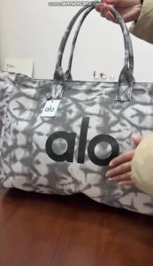 Soft Wrinkle Resistant Nylon Alo Yoga Leopard Print Large Tote Bag Bold Front Logo Double Reinforced Top Handles Waterproof Spacious Interior Shoulder Handbag For Women Gym Shopping Campus Daily Travel