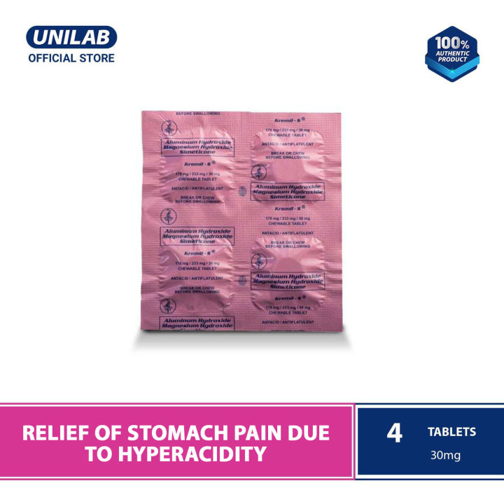 Unilab KremilS 4 Tablets Antacid for Fast Relief from Hyperacidity