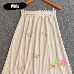 Rok Panjang Mid-Calf Motif Ribbon dengan Gaya Twill Polos - Gaya Kasual dan Stylish