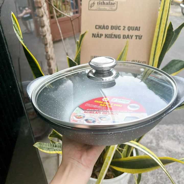Nồi Lẩu/Chảo Lẩu Sâu Lòng Nắp Kính size 24cm - Chảo nồi đúc vân đá đáy ...
