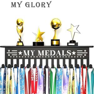 【24h】15 Hooks Medal Hanger / Wall Mounted Metal Medal Holder / Medal Display Stand For Comition Winning Medals