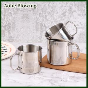 Aolie 1Pc Stainless Steel Folding Handle Cup Portable Carabiner Cup Outdoor Camping Cups for Home Outdoor Camping Accessories