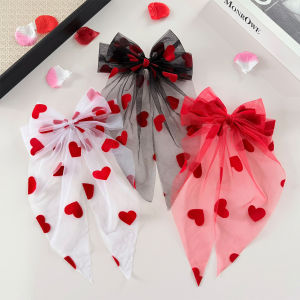 New Valentines Day Love Heart Mesh Bow Hair Clip Sweet Cute Spring Clip Holiday Ladies Valentines Day Party Handmade Hair Clip H260729