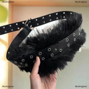 [COD] Modingdue New Retro Punk Y2K Fluffy Faux Fur Waist Belt Women Fashion Accessories PU Leather Waistband Gothic Style