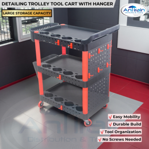 DETAILING TROLLEY TOOL CART WITH HANGER (MULTIFUNCTION CAR WASH ROLLING UTILITY CART DETACHABLE STORAGE RACK)