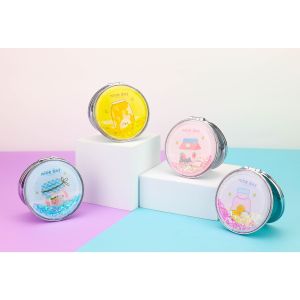 Korean Drink Glitter Foldable Mini Pocket Makeup Mirror Round Portable Mirror Cosmetic Flowing Sparkling Cermin 镜子