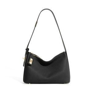 2026 Womens Daily Bag Medium Size European-American Retro Style First Layer Cowhide Dumpling Bag with Lock Decoration Shoulder and Crossbody Bag