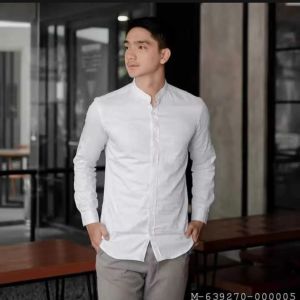 Kemeja Pria Kerah Shanghai Slimfit Lengan Panjang Polos Basic Bahan Katun Oxford Size M L XL XXL