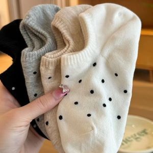 4pcs Cotton Polka Point Socks Stick To Heel Shallow Mouth Invisible Socks for women Spring Summer