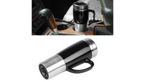 gernie Car Electric Kettle 12V / 24V 450ml Stainless Steel Heating Cup Portable Car Heated Mug 50W Fast Boiling Electric Coffee Cup with for Winter Travel (Black) (12V)