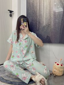 ฝันดี1703# จัดส่งจากประเทศไทย!ผ้าฝ้ายฟองชุดนอน เนื้อนุ่มแขนสั้น+กางเกงขายาวลายสดใสความสะดวกสบายเหมือนอยู่บ้าน Clothing Lady เสื้อผ้า ผู้หญิง