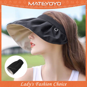 MATEYOYO ผู้หญิงหมวกซันไชน์หมวกวีเซอร์หมวกพับได้ว่า งเปล่าด้านบน UPF 50 + หมวกกันแดดแบบพกพาหมวกชายหาดหมวกกันแดดขนาดใหญ่หมวกป้องกันแสงแดดหมวกป้องกันรังสี UV มีเชือกกันลมสำหรับเดินทางกลางแจ้ง