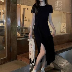 Missliu กระโปรงหนังแฟชั่นสำหรับผู้หญิงกระโปรงยาวเข้ารูปแขนสั้นจับจีบเอวสไตล์เกาหลี2025ใหม่