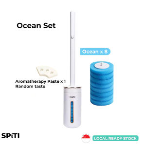 Disposable Toilet Brush Starter Set | Wall-Mounted Auto-Open Holder | 8 Refill Heads + Aromatherapy Paste