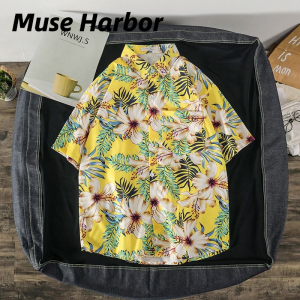 Muse Harbor เสื้อเชิ้ตผู้ชายแขนสั้นเสื้อฮาวายเสื้อชายหาดคู่เสื้อเชิ้ตแขนสั้นพิมพ์ลายดอกไม้เขตร้อน เสื้อเชิ้ตลำลองชาย เสื้อเชิ้ตชาย เสื้อเชิ้ตชายแขนสั้น เสื้อผู้ชาย เสื้อเชิ้ตผู้ชาย เสื้อโปโลผู้ชาย เสื้อแฟชั่นชาย เสื้อผู้ชายเท่ๆ shirt for men เสื้
