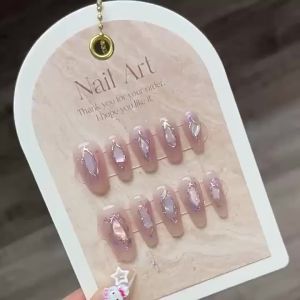 [HANDMADE]Artificial Nail Mermaid Shell Colorful Light Pink Gentle Phototpy Nails Reusable and Removable Nails