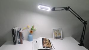 Toolour 3X Rectangle Magnifying Glass with Light and Clamp 5 Color Modes Stepless Dimmable Flexible Swing Arm LED Desk Lamp
