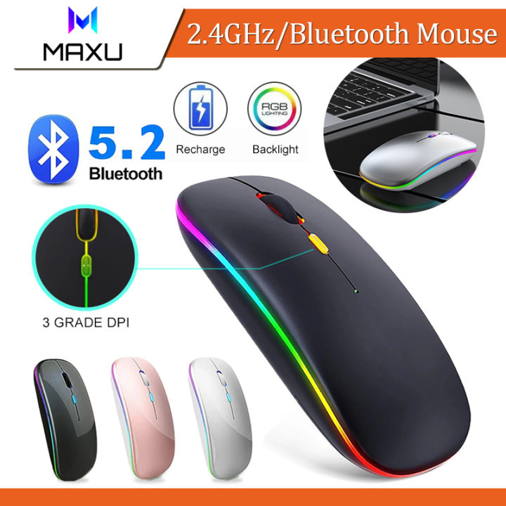 Computer Mouse, 2.4G Wireless Bluetooth LED Mice USB Ergonomic Gaming Mouse  for Laptop Computer White Bluetooth DualMode Lighting 