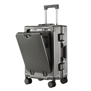 Front Opening Luggage Side Buckle Front Lid Trolley Aluminum Frame Large Capacity logo Custom Pattern