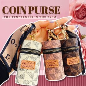 Portable Silk Scarf Barrel Coin Wallet Mini Lipstick Key Chain Backpack Accessories Bag Lipstick Storage Bag Small Bags for Women