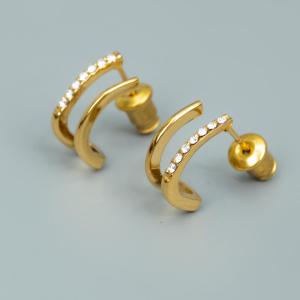 HB Jewelry CEVY Hollow J Shaped Embedded Stud Earrings for Women Premium Gold Stainless Steel Non Tarnish Hypoallergenic Non Fading Minimalist Always and For Everyday Use Affordable Fashion Jewelry Lightweight Gift for Her