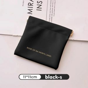 PU Leather Flex Frame Pouch Squeeze Open Multi Compartment Cable Earphone Charger Organizer No Zipper Travel Makeup Coin Storage Bag for Women S L Black White