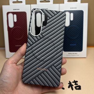 Luxury Carbon Fiber Wireless for Magsafe Phone Case for Samsung Galaxy S26 S25 Ultra S26 Ultra Alloy Lens Protection Hard Cover