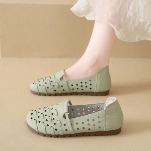 [Free Shipping] Summer stylish soft-soled mom shoes 2025 new breathable casual womens slip-on perforated sandals