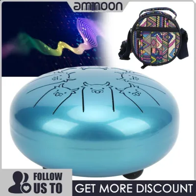 ammoon Fesjoy Tongue Drum Chakra Alloy 8 หมายเหตุเสียงสวยสำหรับการทำสมาธิ Steel Ti Alloy Blue