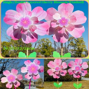 WININ 1pc/2pcs Multistyles Rotating Wind Spinner Windmill Colorful Cherry Blossom Large Turntable Windmill PVC Standing Lawn Flower Pinwheel Outdoor Party Picnic Decor
