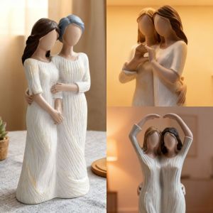 SKJK STUDIO Chị gái Tượng Mẹ và Con Gái Vẽ tay Thủ công bằng nhựa Tượng điêu khắc trái tim ngón tay mẹ và con gái Thời trang Thanh lịch Tượng gia đình Quà sinh nhật