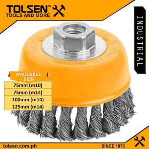 Tolsen Industrial Cup Twist Wire Brush with Nut (75mm | 100mm | 125mm - M10 | M14 & Ø3" | 4" | 5" - 5/8"-11)