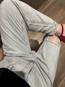 Womens Casual Plain Pocket Button Jeans/Women Pants/Casual Loose Baggy Soft denim bottoms